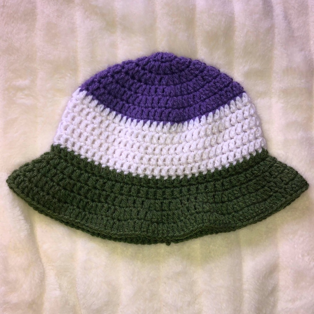 Handmade crochet genderqueer flag bucket hat